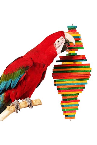 Choice Rainbow Color Wood Blocks Bird Chew Toy With Hanging Chain Cage Parrot...