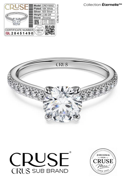 Cruse 925 Ayar Gümüş Tektaş Yüzük 18 Ayar Beyaz Altın Kaplama Işıklı Kutu Ser...