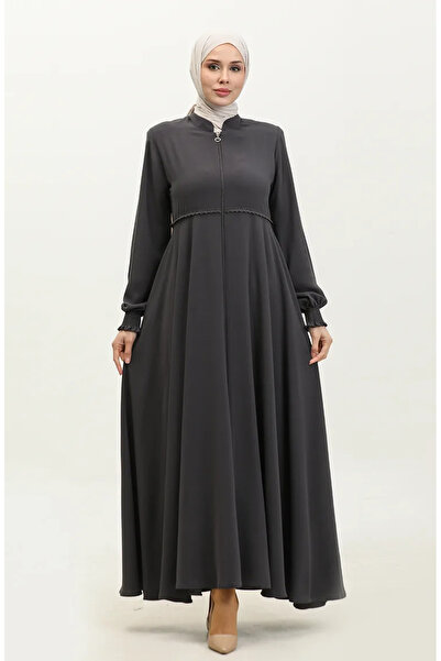 sefamerve Lace detailed mevlana abaya 5069-06 smoked
