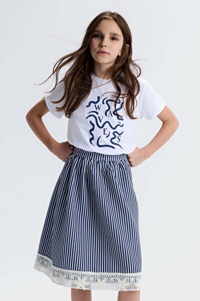 nk kids Nk girl's mixed print short sleeve t-shirt, ages 8-14, white - navy
