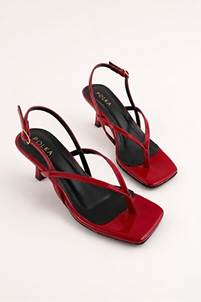POLKA STORE Major Thin Strap Short Heeled Summer Sandals Women's Shoes Red