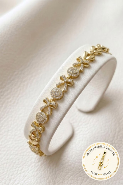 Luviant Gold 14K Plated Steel Gold Bow Design Row Zircon Stone Waterway Brace...