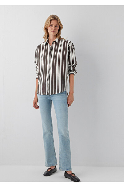 Mavi Çizgili Kahverengi Gömlek Loose Fit / Bol Rahat Kesim 1220395-A6726