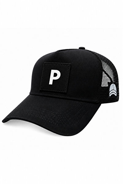 all hats P Letter Patch Detailed Mesh Trucker Baseball Cap