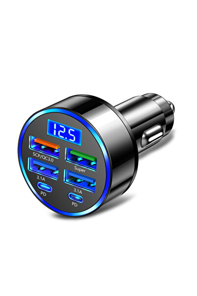 Choice شاحن سيارة 6 منافذ USB 350 وات شاحن سيارة PD QC3.0 شاحن هاتف سيارة 6 ف...