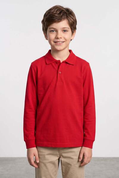 Fulla Moda Basic Polo Collar Long Sleeve Unisex Kids T-Shirt