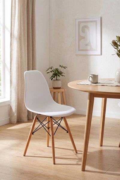 Seduna Beyaz Eames Sandalye - Natural Ahşap Ayaklı