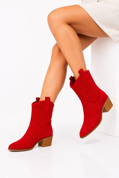 POTEEN Handy Women's Western Cowboy Heeled Suede Laser Cut Perforated Summer ...