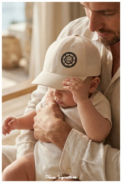 PIECE SIGNATURE Baby Beanie Hat 0-18 Months |   100% Cotton Linen Textured Marine Themed Anchor Embroidered Sun Protection Baby Hat