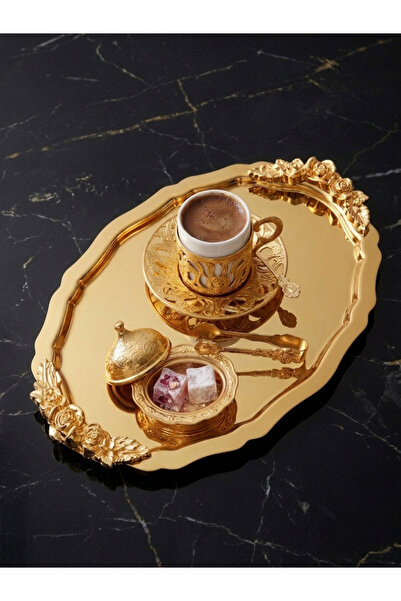 SEVA ÇELİK 20*25 cm Gold Oval Model 1 Pcs Presentation Table with Handle