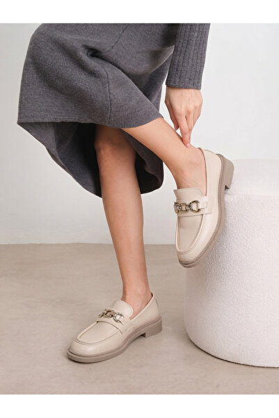 İmerShoes Daily Women's Beige Loafer Moccasin Classic Low Heel Patterned Sole...