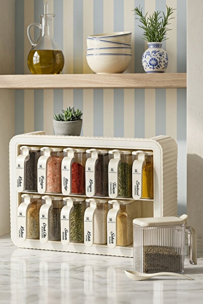 Kitchen Life 12-Piece Wooden Spice Rack Set with Lid and Spoon - Countertop W...