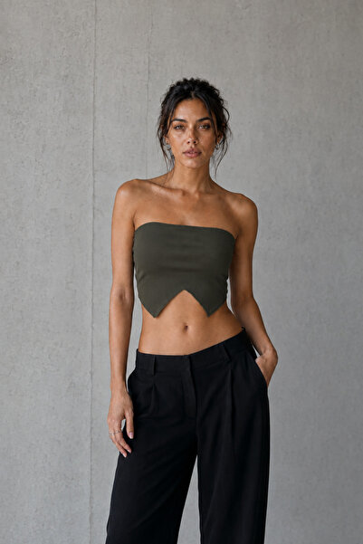 Rokka Moda Straplez Çift Uç Detaylı Esnek Crop Top
