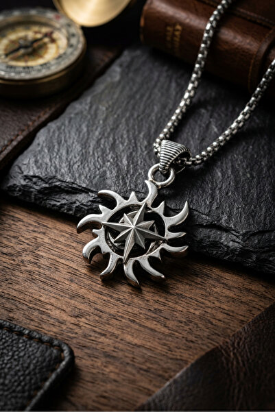 Begondio Compass Biohazard Handcrafted Stainless Steel Chain Men's Necklace