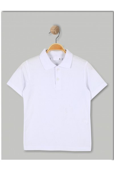 Essu Polo Collar White Short Sleeve School T-Shirt - One Size, Larger Sizes Recommended