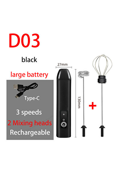Choice7 جهاز D03-2IN1-B لصنع رغوة القهوة قابل لإعادة الشحن عبر USB بثلاث سرعا...
