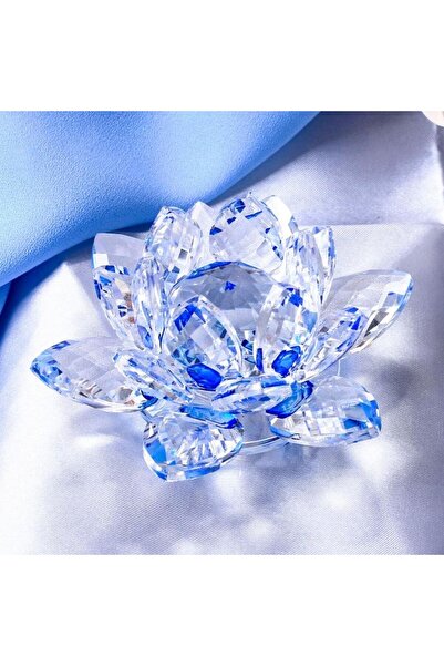 Choice Blue Feng shui Quartz Crystal Lotus Flower Crafts Glass Paperweight Or...