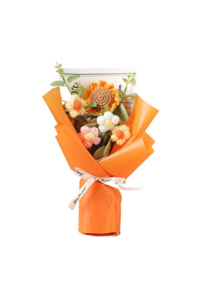 Choice Orange Artificial Flower Crochet Bouquet Handmade Anniversary Sunflowe...