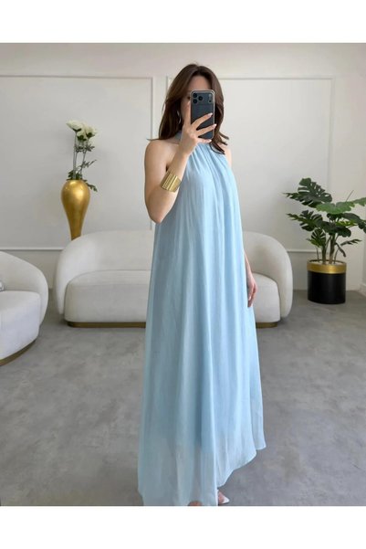 solena sln Women's Halter Neck Lace Maxi Summer Loose Dress
