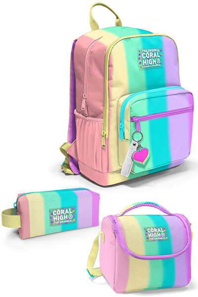 Coral High مجموعة حقائب مدرسية مكونة من 3 قطع منقوشة ملونة وحقيبة ابتدائية لل...