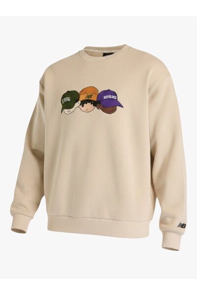 New Balance NB Lifestyle Men Sweatshirt Erkek Bej Sweatshirt - MNC3505