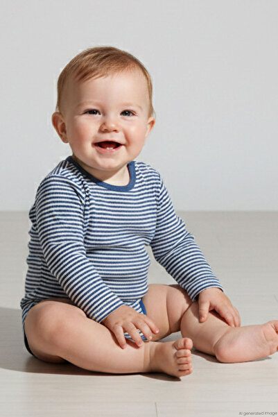 Breeze Baby Boy Snap Fastener Bodysuit Striped 9 Months-3 Years, Indigo