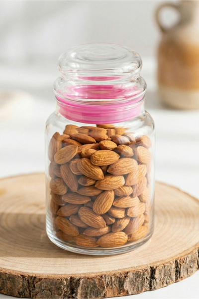 LAV Sera Glass Jar Set of 2 Medium Size 890 ml with Pink Glass Lid (Food Stor...