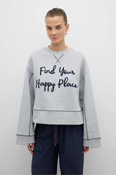 Roman Nakışlı Sweatshirt Gri K2623830_004