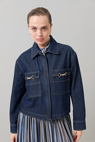 Roman Fermuarlı Denim Ceket Lacivert K2516025_015