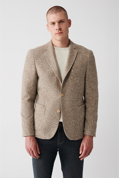Avva Men's Beige Wool Blended Unlined Double Slit Jacket A32Y4013