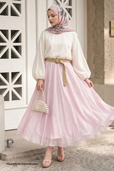InStyle Hasır Kemerli Pembe Tül Etek
