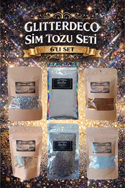 Epoksi İçin Profesyonel Set 6 Çeşit 6 X 75 gr Toz Sim Mum Dekor NailArt Tırnak Makyaj Chunky