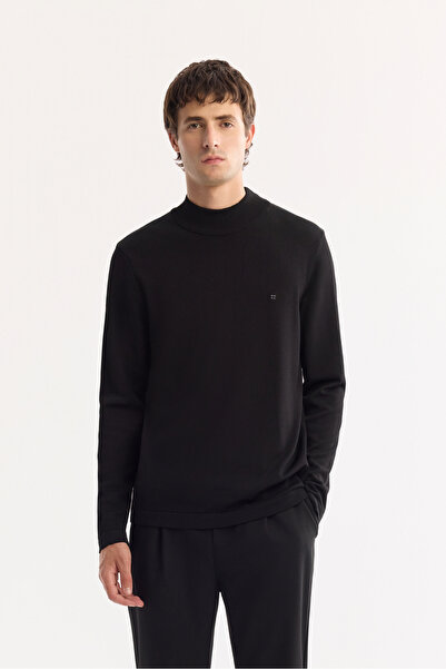 Avva Erkek Siyah Yarım Balıkçı Yaka Rayon Tüylenmeyen Basic Regular Fit Triko...