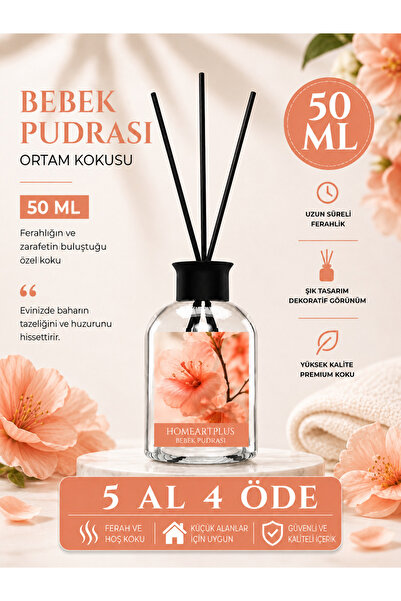 homeartplus Bebek pudra oda kokusu bambu çubuklu Yumuşak ve Kalıcı Koku 50 ml