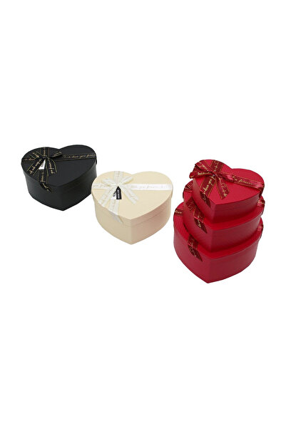Go İthalat 3Pcs Heart Matte Mix Color Cardboard Gift Box with Ribbon 22X20-19...