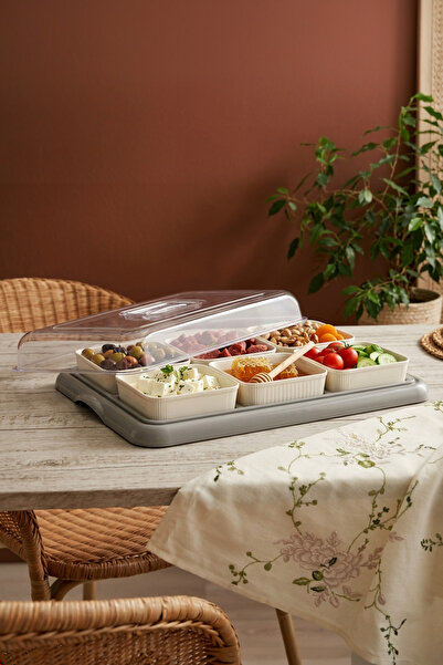 Kitchen Life 8-Piece Breakfast Bowl Set with 6-Compartment Tray and Snack Bowl
