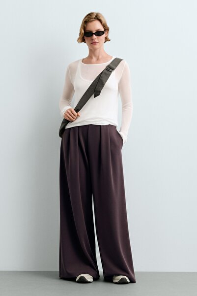 Oysho Modal piqué wide-leg trousers