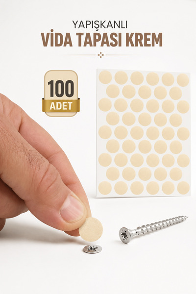 NZB Yapışkanlı Vida Tapası Tıpası Krem Vida Kapatıcı Kapağı 100 Adet