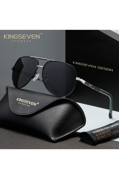 Choice1 Black Gray KINGSEVEN Brand Aluminum Polarized Sunglasses For Men Pilo...