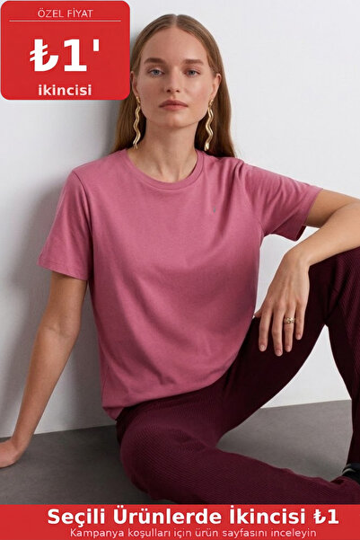 COMBİNE MİCHAİL Women's Comfort Fit Basic Powder Loose T-Shirt