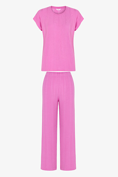 Penti Lila Flora Kısa Kollu Pantolon Pijama Takımı