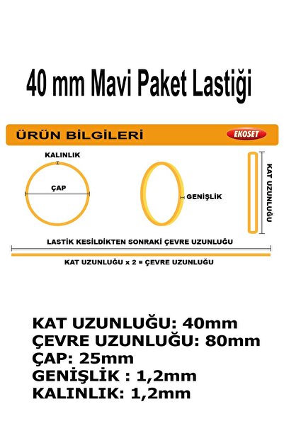ekoset Mavi Paket Ambalaj Toka Para Lastiği 1000 Adet 40mm