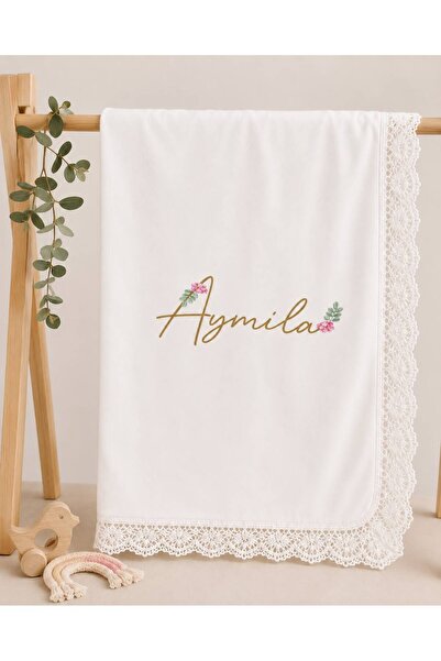 Bebe wini İSİMLİ DANTEL BATTANİYE %100 Pamuklu 80x90 cm Çift Kat Bebek Battaniye