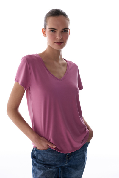 Penti Rosa Modal-T-Shirt mit V-Ausschnitt