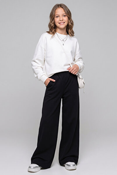 Dmb Girl's Navy Blue Wide Leg Loose-Fitting School Trousers with Lace-Up Wais...