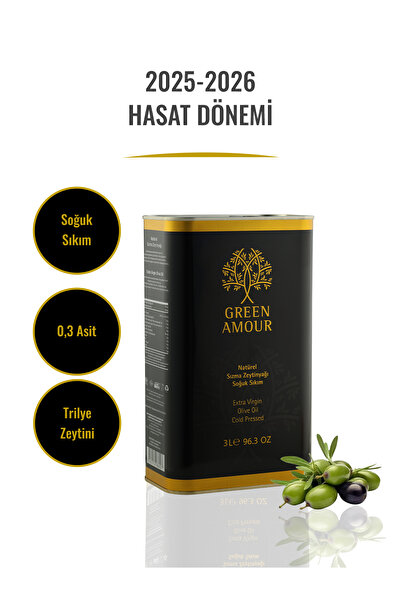 Green Amour 3 Litre Soğuk Sıkım 0,3 Asit 370 Polifenol %100 Natürel Sızma Zey...