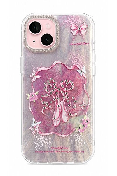 HyperAge iPhone 13 / 14 Kılıf Parlak Taşlı İşlemeli Ebru Desenli Kamera Yükse...