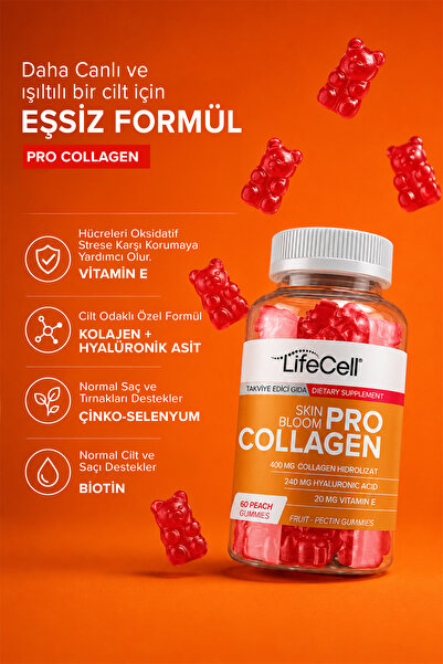 Lifecell Pro Collagen Skin Bloom | Cilt vitamini Kolajen, Hyaluronik asit, Vitamin E içeren Kompleks Gıda Takviyesi
