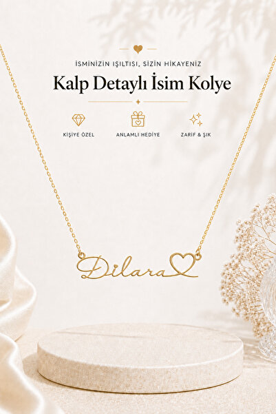 emirOmade 925 Ayar Gümüş Kişiye Özel Kalpli İsimli Kolye Gold Rengi 14 Ayar A...