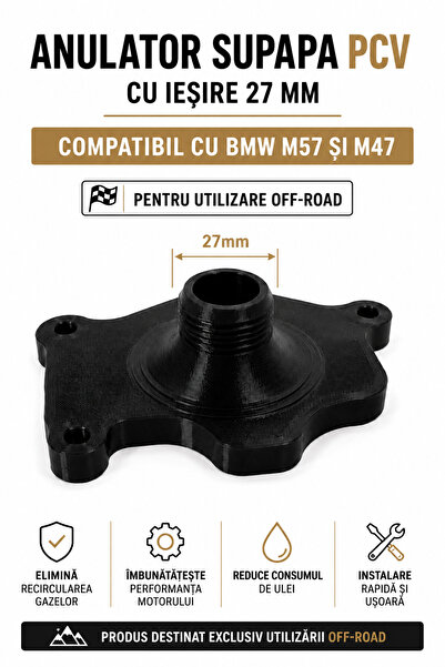 OEM Anulator supapa PCV cu iesire 27mm compatibil BMW M57 M47 - ABS pentru Ap...